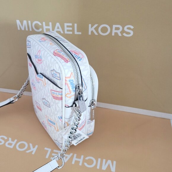 Michael Kors Jet Set Travel Medium NS Chain Crossbody Handbag Optic White Diner - Picture 3 of 7